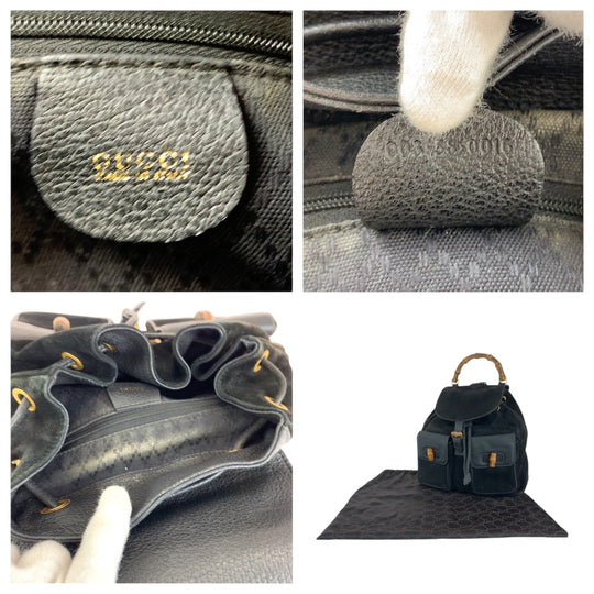 GUCCI Backpack 003 58 0016 Suede black brown Backpack Backpack Bamboo Old Gucci Women Used Authentic