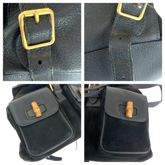 GUCCI Backpack 003 58 0016 Suede black brown Backpack Backpack Bamboo Old Gucci Women Used Authentic