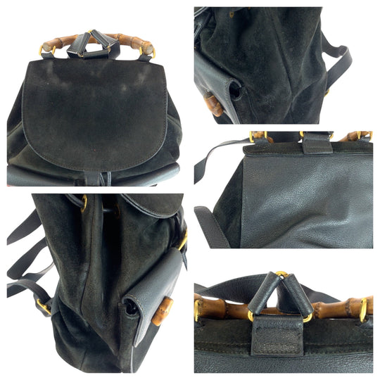 GUCCI Backpack 003 58 0016 Suede black brown Backpack Backpack Bamboo Old Gucci Women Used Authentic