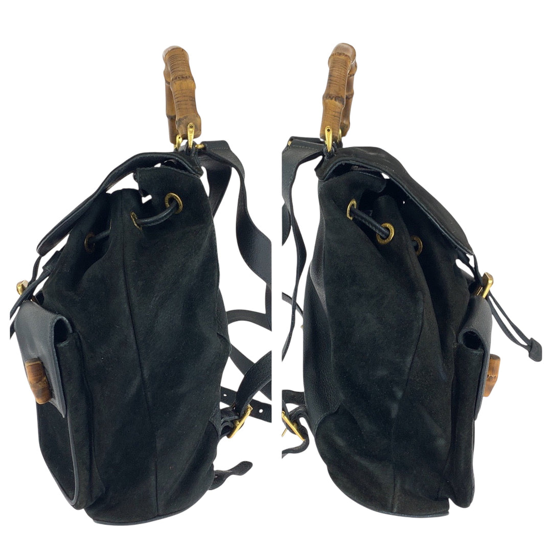 GUCCI Backpack 003 58 0016 Suede black brown Backpack Backpack Bamboo Old Gucci Women Used Authentic