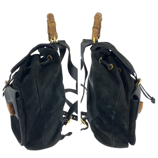 GUCCI Backpack 003 58 0016 Suede black brown Backpack Backpack Bamboo Old Gucci Women Used Authentic