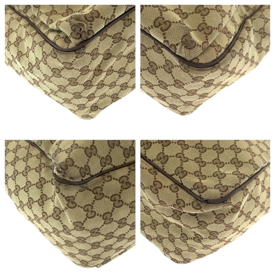 GUCCI Tote Bag 161836 GG canvas Brown beige Tote Bag Shoulder Bag Unisex Sherry line Women Used Authentic