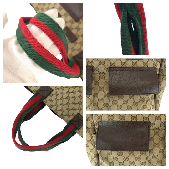 GUCCI Tote Bag 161836 GG canvas Brown beige Tote Bag Shoulder Bag Unisex Sherry line Women Used Authentic