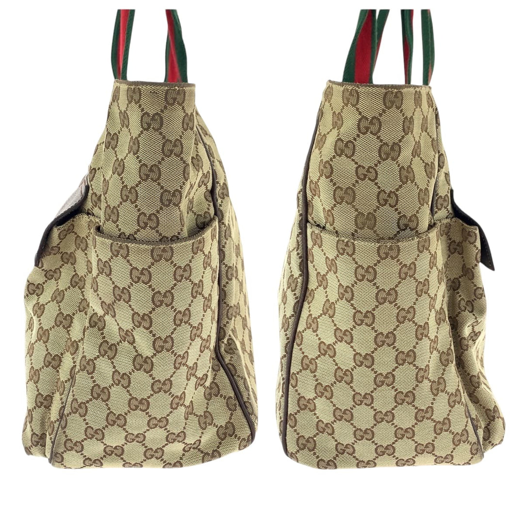 GUCCI Tote Bag 161836 GG canvas Brown beige Tote Bag Shoulder Bag Unisex Sherry line Women Used Authentic