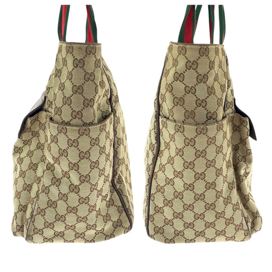 GUCCI Tote Bag 161836 GG canvas Brown beige Tote Bag Shoulder Bag Unisex Sherry line Women Used Authentic