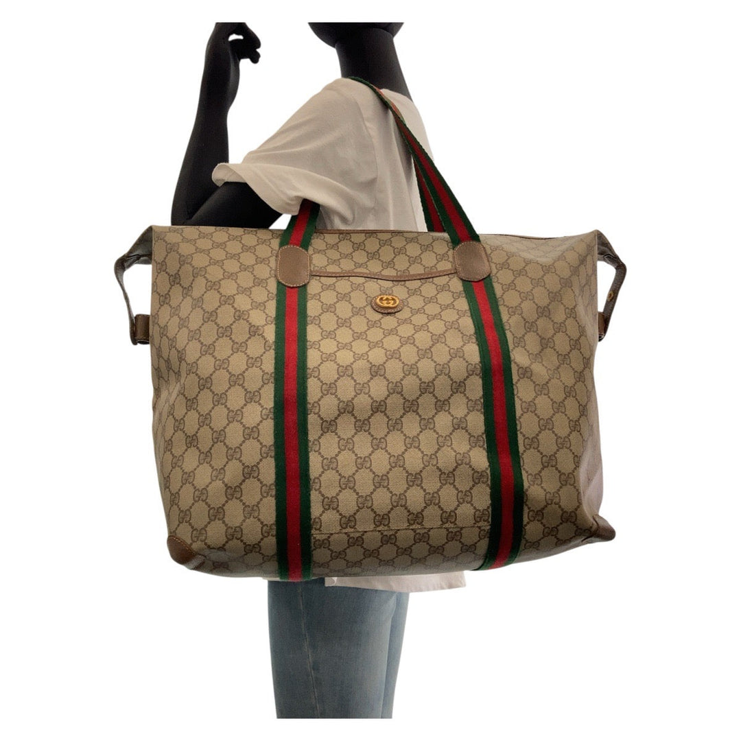 GUCCI Boston Duffel bag 012 39 6211 GG Supreme Canvas Brown Old Gucci Shelly Line Interlocking