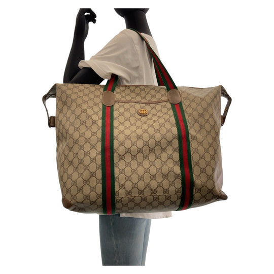 GUCCI Boston Duffel bag 012 39 6211 GG Supreme Canvas Brown Old Gucci Shelly Line Interlocking