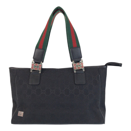 GUCCI Tote Bag GG canvas, leather black Tote Bag Shoulder Bag Sherry line Women Used Authentic