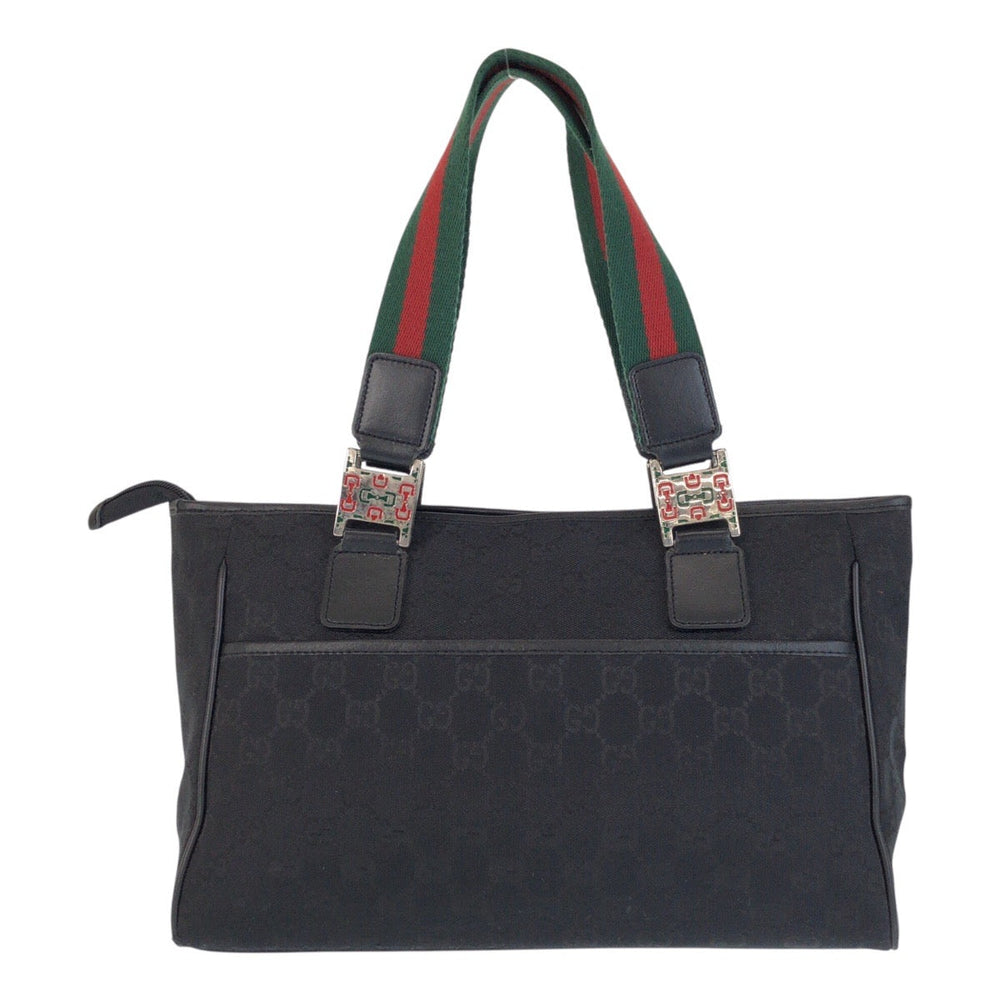 GUCCI Tote Bag GG canvas, leather black Tote Bag Shoulder Bag Sherry line Women Used Authentic