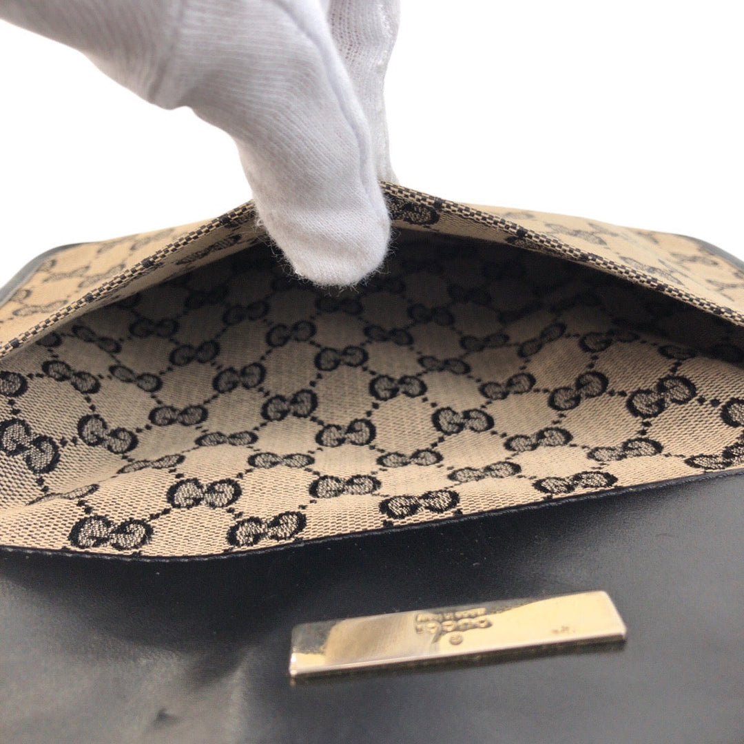 GUCCI Shoulder Bag 019 0348 GG canvas, leather Beige black Shoulder Bag pochette Women Used Authentic