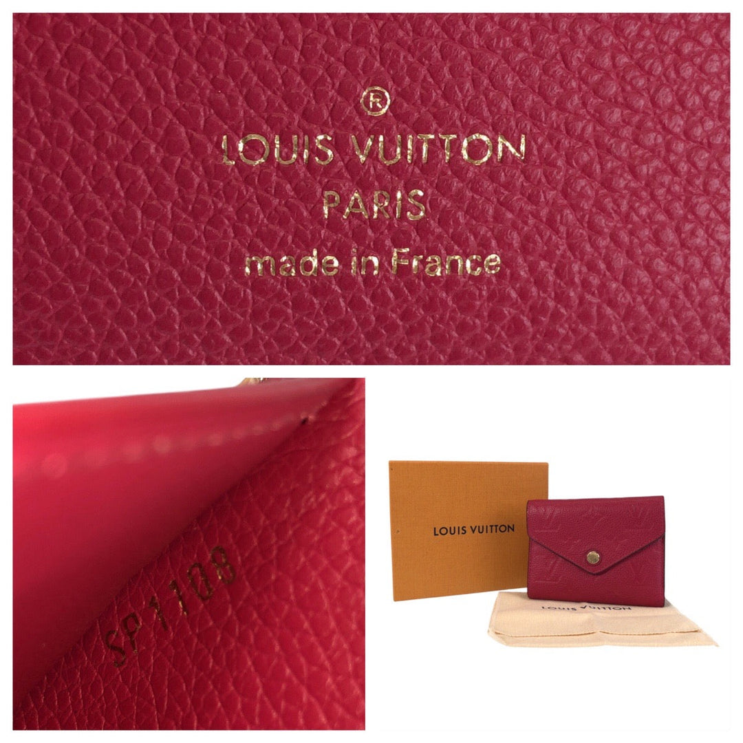 LOUIS VUITTON Tri-fold wallet M64061 leather Pink Gold Metal Folding wallet Compact wallet Empreinte Monogram Portefeuille Victorine Women Used Authentic