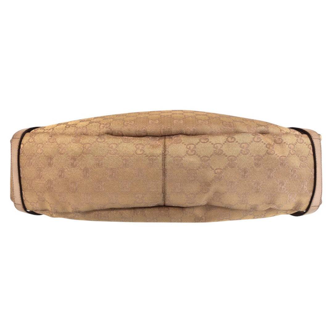 GUCCI Tote Bag 130736 GG canvas, leather Beige Gold Metal Tote Bag Shoulder Bag Abbey Women Used Authentic