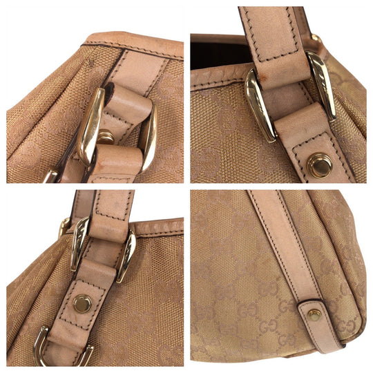 GUCCI Tote Bag 130736 GG canvas, leather Beige Gold Metal Tote Bag Shoulder Bag Abbey Women Used Authentic
