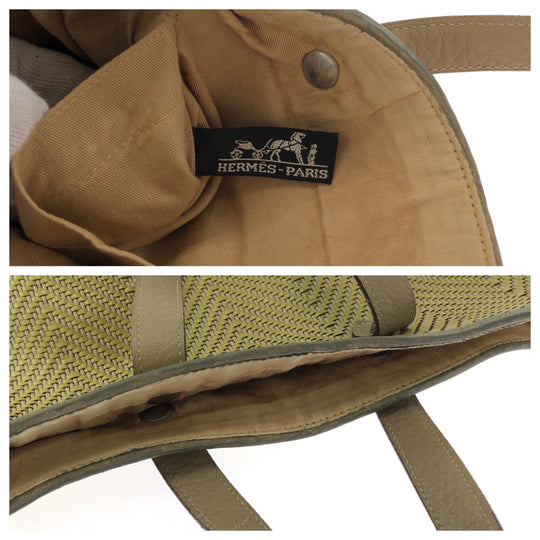 HERMES Tote Bag Leather, Polyester yellow Tote Bag handbag Hippo Chennai PM Women Used Authentic
