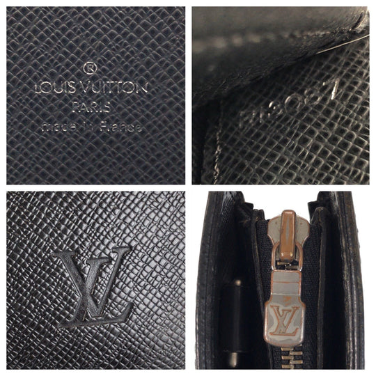 LOUIS VUITTON Business bag M30052 leather Ardoise Black SilverMetal Business bag briefcase Taiga Porto Documan Rozan mens Used Authentic