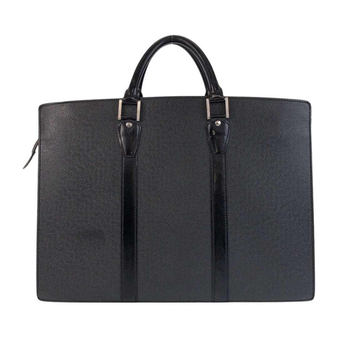 LOUIS VUITTON Business bag M30052 leather Ardoise Black SilverMetal Business bag briefcase Taiga Porto Documan Rozan mens Used Authentic