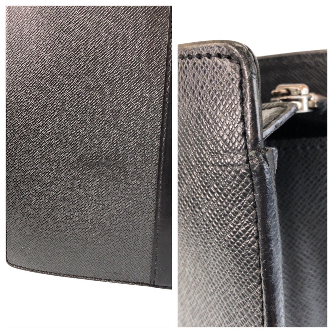 LOUIS VUITTON Business bag M30052 leather Ardoise Black SilverMetal Business bag briefcase Taiga Porto Documan Rozan mens Used Authentic