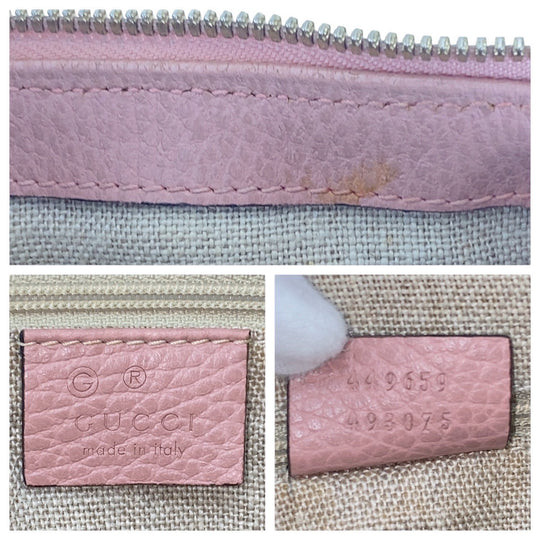 GUCCI Tote Bag 449659 leather Pink Gold Metal Tote Bag Shoulder Bag 2way GG Marmont Women Used Authentic