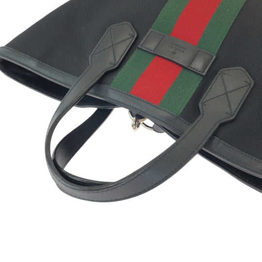 GUCCI Backpack 387105 canvas Black red green Backpack Tote Bag 2way Sherry line mens Used Authentic