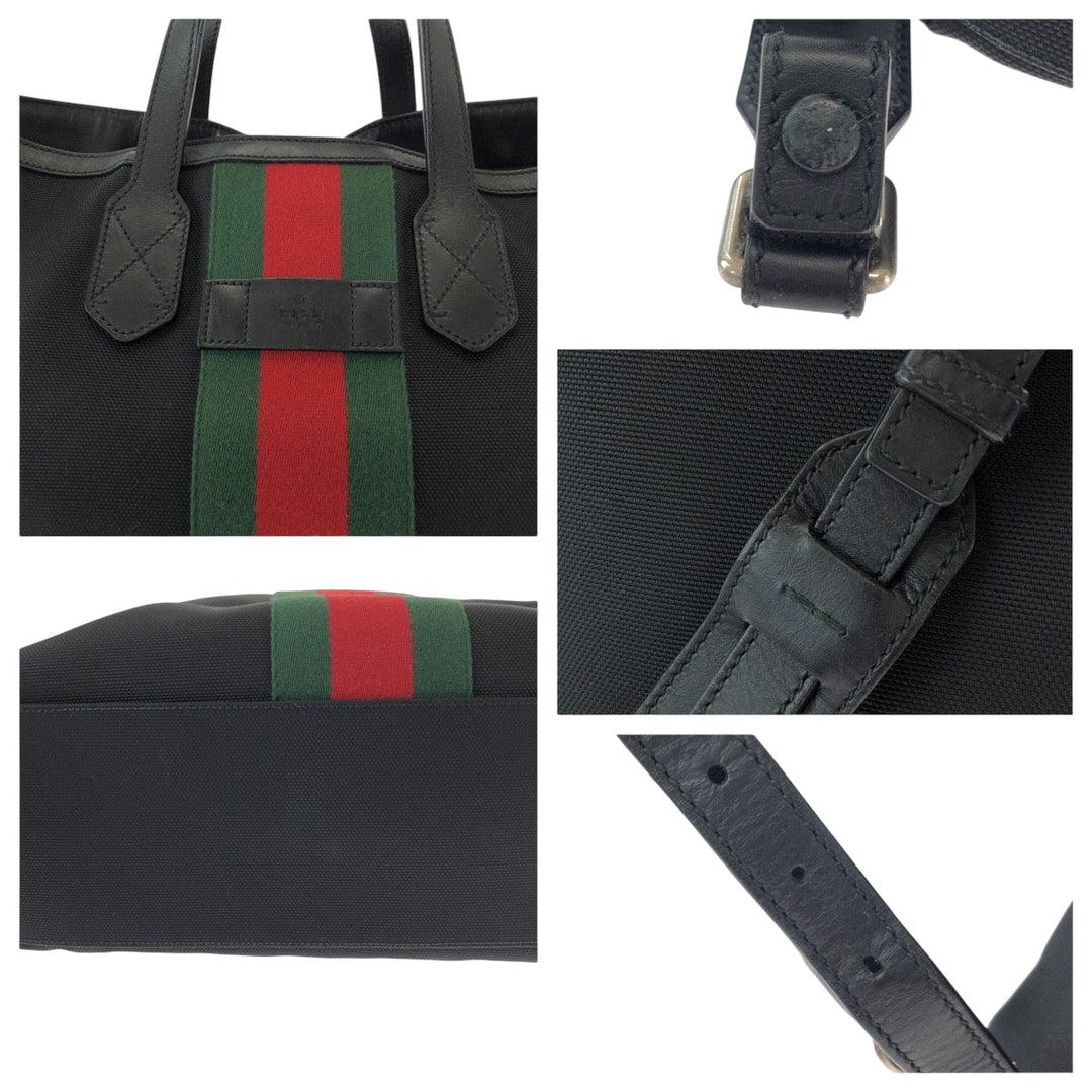GUCCI Backpack 387105 canvas Black red green Backpack Tote Bag 2way Sherry line mens Used Authentic