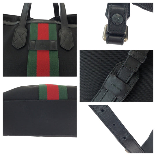 GUCCI Backpack 387105 canvas Black red green Backpack Tote Bag 2way Sherry line mens Used Authentic