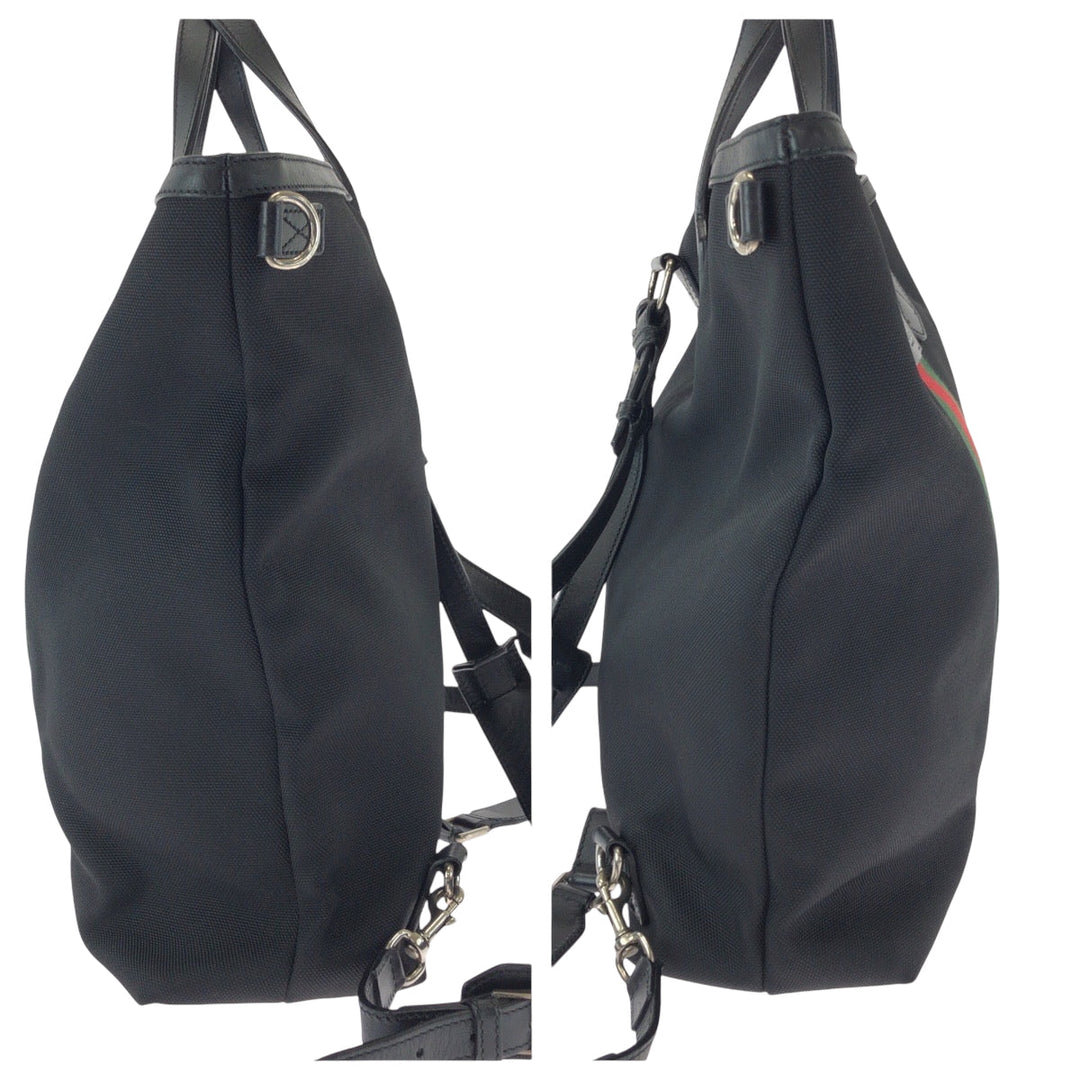 GUCCI Backpack 387105 canvas Black red green Backpack Tote Bag 2way Sherry line mens Used Authentic