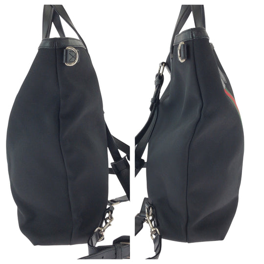 GUCCI Backpack 387105 canvas Black red green Backpack Tote Bag 2way Sherry line mens Used Authentic