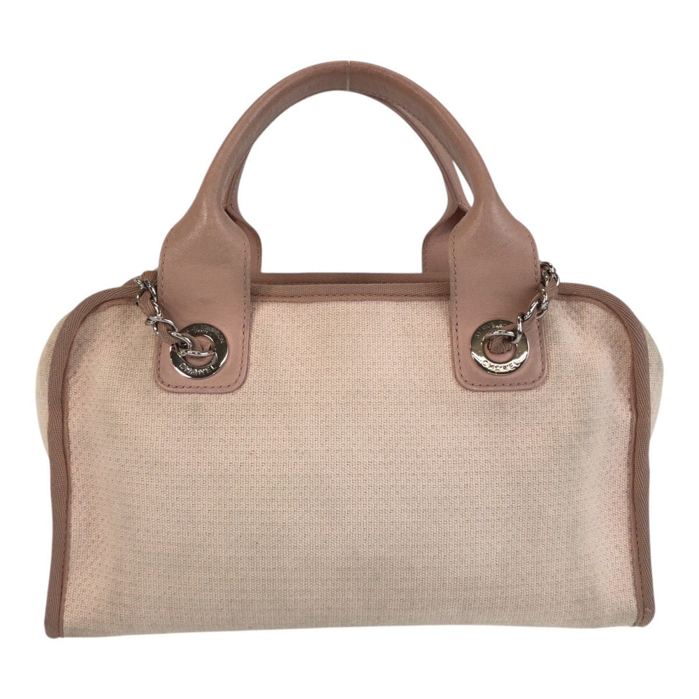 CHANEL Shoulder Bag Canvas, Leather Pink SilverMetal Shoulder Bag handbag Deauville COCO Mark Women Used Authentic