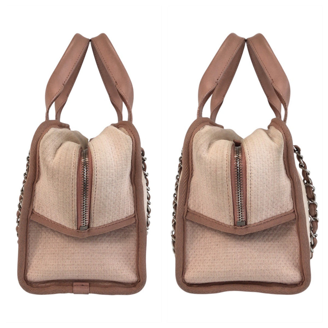 CHANEL Shoulder Bag Canvas, Leather Pink SilverMetal Shoulder Bag handbag Deauville COCO Mark Women Used Authentic
