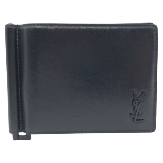 Yves Saint Laurent Bifold Wallet leather black Bifold Wallet Folding Wallet Billfold Money Clip Compact Wallet mens Used Authentic