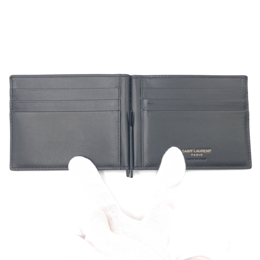 Yves Saint Laurent Bifold Wallet leather black Bifold Wallet Folding Wallet Billfold Money Clip Compact Wallet mens Used Authentic