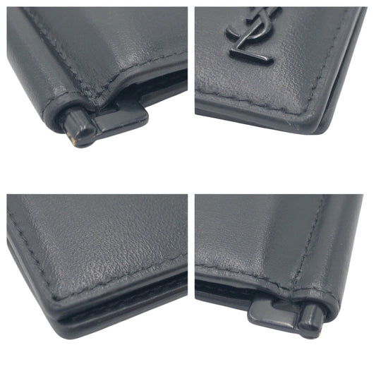 Yves Saint Laurent Bifold Wallet leather black Bifold Wallet Folding Wallet Billfold Money Clip Compact Wallet mens Used Authentic