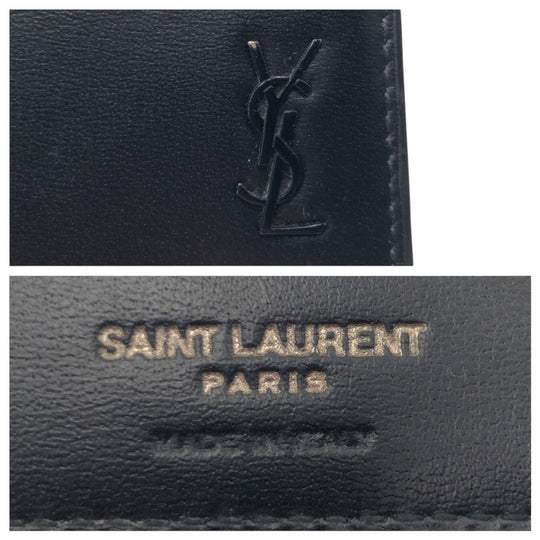 Yves Saint Laurent Bifold Wallet leather black Bifold Wallet Folding Wallet Billfold Money Clip Compact Wallet mens Used Authentic