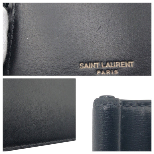 Yves Saint Laurent Bifold Wallet leather black Bifold Wallet Folding Wallet Billfold Money Clip Compact Wallet mens Used Authentic