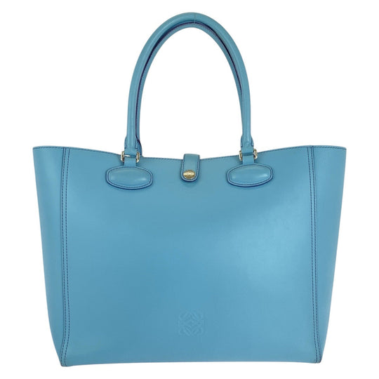 LOEWE Tote Bag leather Light Blue Purple SilverMetal Tote Bag Shoulder Bag anagram Leo Women Used Authentic