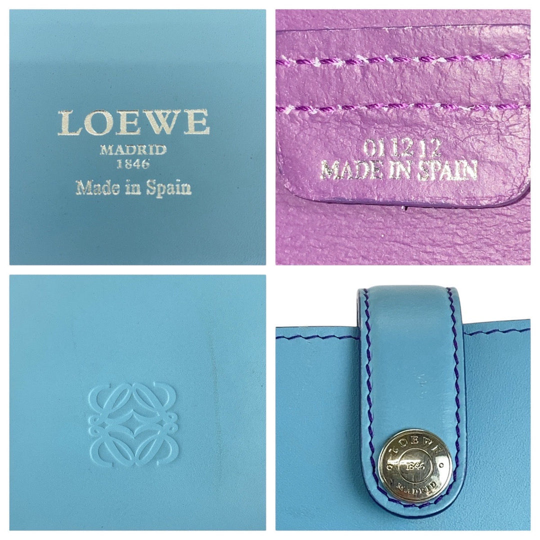 LOEWE Tote Bag leather Light Blue Purple SilverMetal Tote Bag Shoulder Bag anagram Leo Women Used Authentic