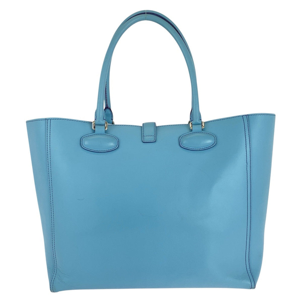LOEWE Tote Bag leather Light Blue Purple SilverMetal Tote Bag Shoulder Bag anagram Leo Women Used Authentic