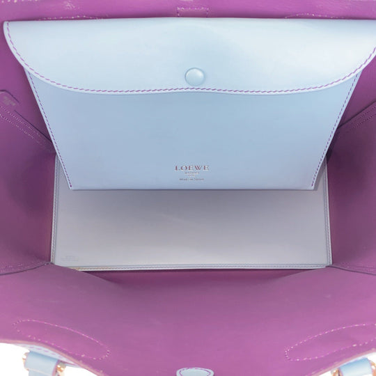 LOEWE Tote Bag leather Light Blue Purple SilverMetal Tote Bag Shoulder Bag anagram Leo Women Used Authentic