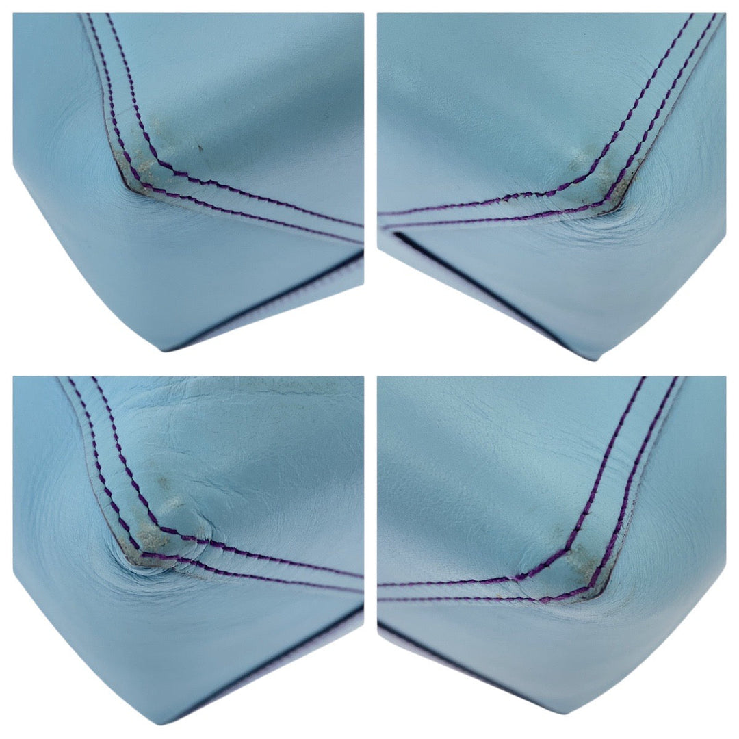 LOEWE Tote Bag leather Light Blue Purple SilverMetal Tote Bag Shoulder Bag anagram Leo Women Used Authentic