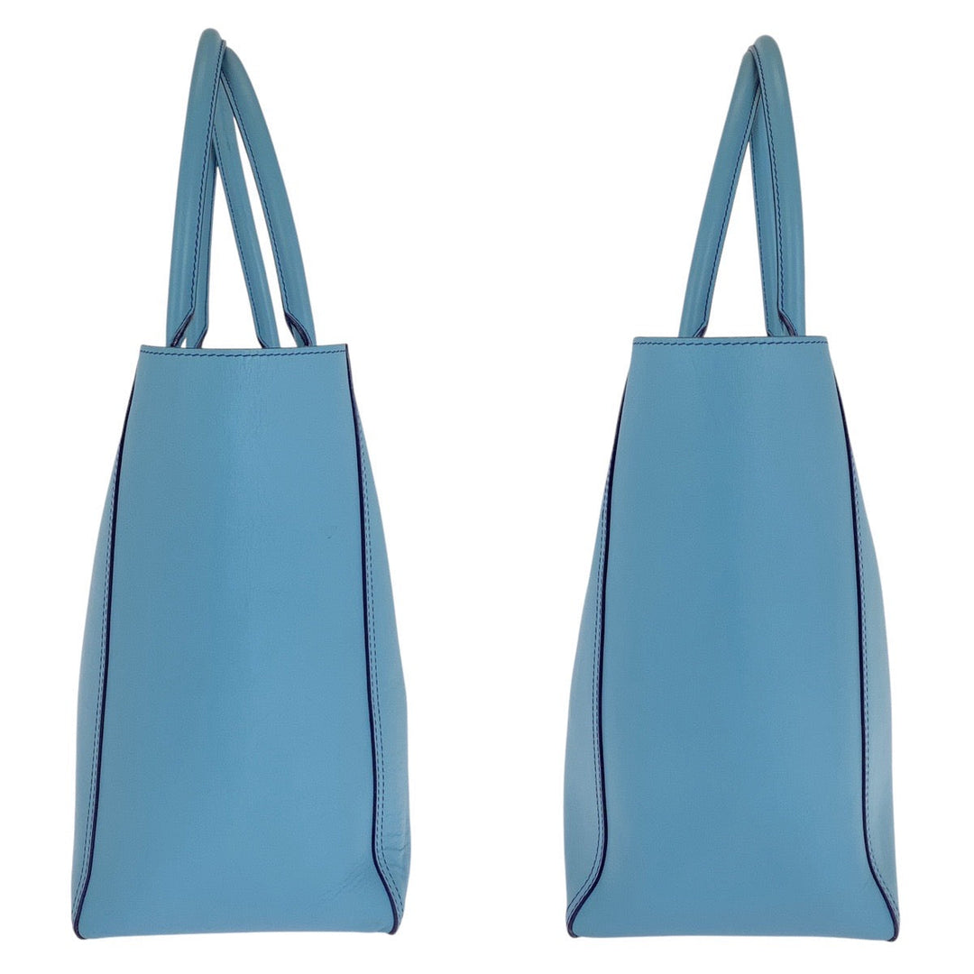 LOEWE Tote Bag leather Light Blue Purple SilverMetal Tote Bag Shoulder Bag anagram Leo Women Used Authentic