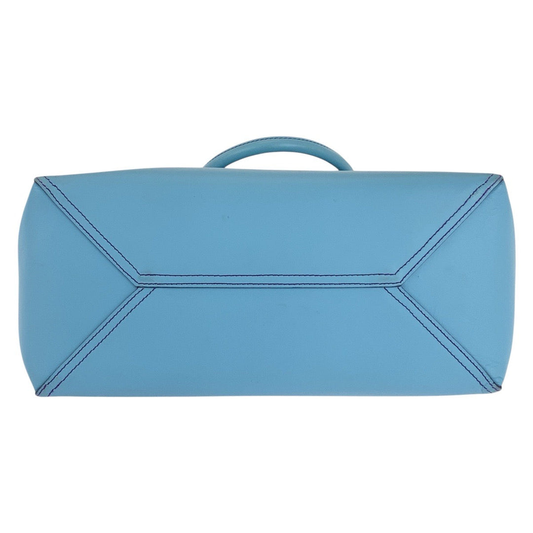 LOEWE Tote Bag leather Light Blue Purple SilverMetal Tote Bag Shoulder Bag anagram Leo Women Used Authentic
