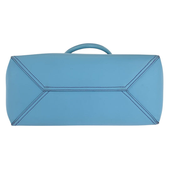 LOEWE Tote Bag leather Light Blue Purple SilverMetal Tote Bag Shoulder Bag anagram Leo Women Used Authentic