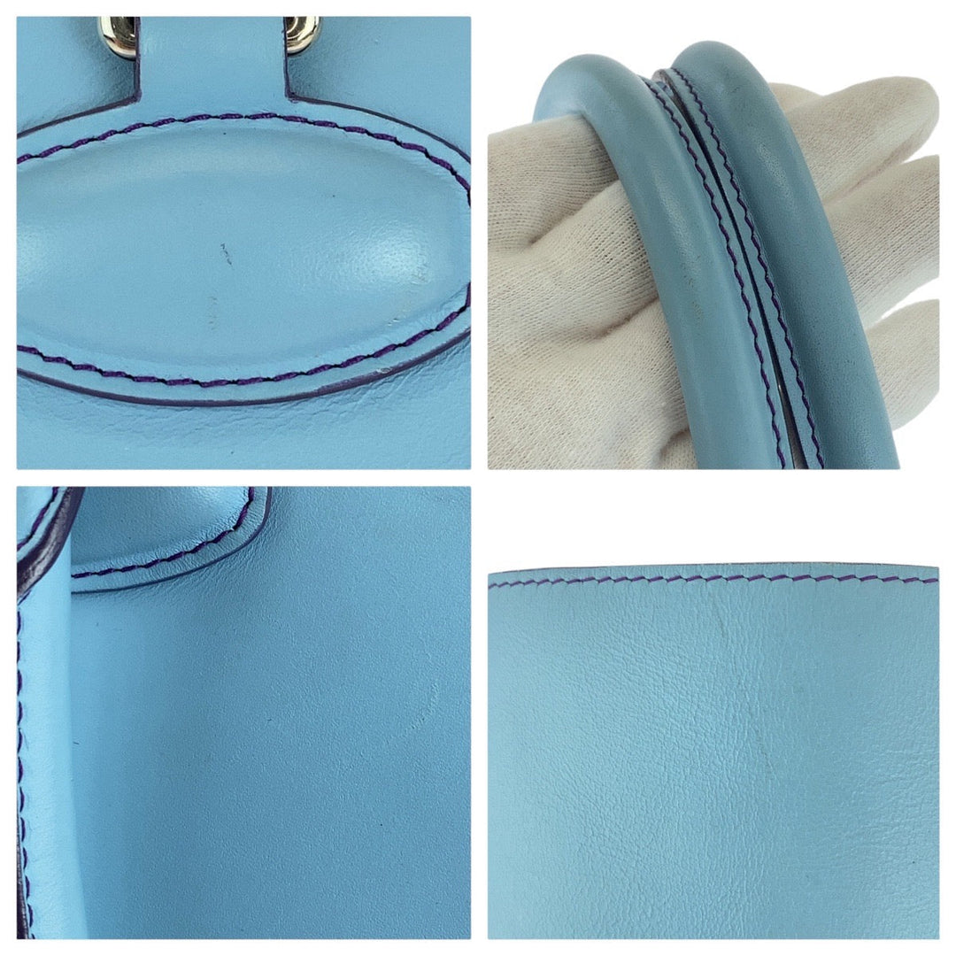 LOEWE Tote Bag leather Light Blue Purple SilverMetal Tote Bag Shoulder Bag anagram Leo Women Used Authentic