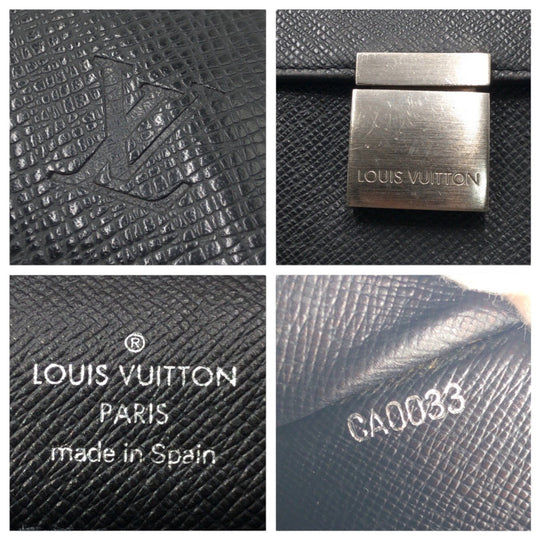 LOUIS VUITTON Clutch bag M30782 leather black Clutch bag business bag Taiga ardwards Selenga mens Used Authentic