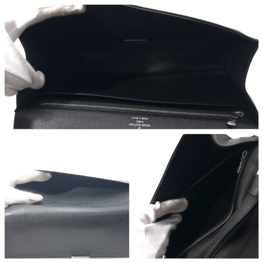 LOUIS VUITTON Clutch bag M30782 leather black Clutch bag business bag Taiga ardwards Selenga mens Used Authentic