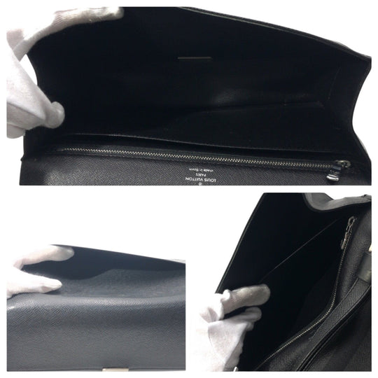 LOUIS VUITTON Clutch bag M30782 leather black Clutch bag business bag Taiga ardwards Selenga mens Used Authentic