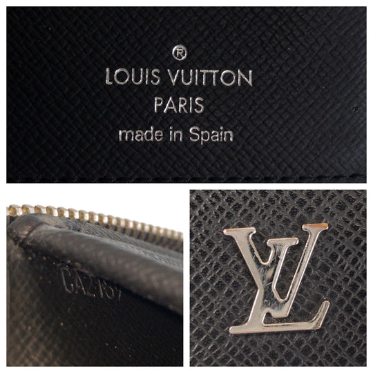 LOUIS VUITTON Long Wallet Purse M30317 leather Black SilverMetal Long Wallet Purse Taiga Zippy Wallet Vertical mens Used Authentic