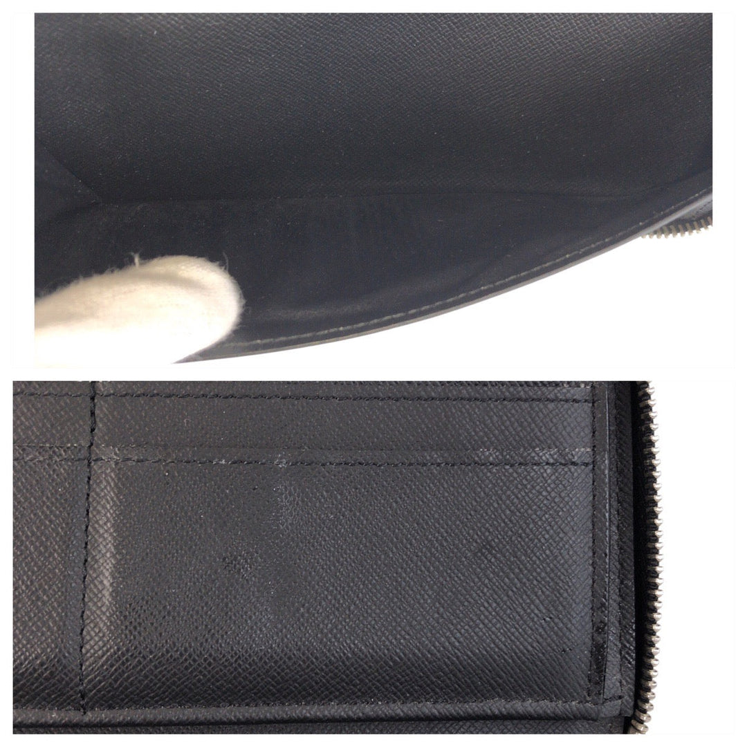LOUIS VUITTON Long Wallet Purse M30317 leather Black SilverMetal Long Wallet Purse Taiga Zippy Wallet Vertical mens Used Authentic