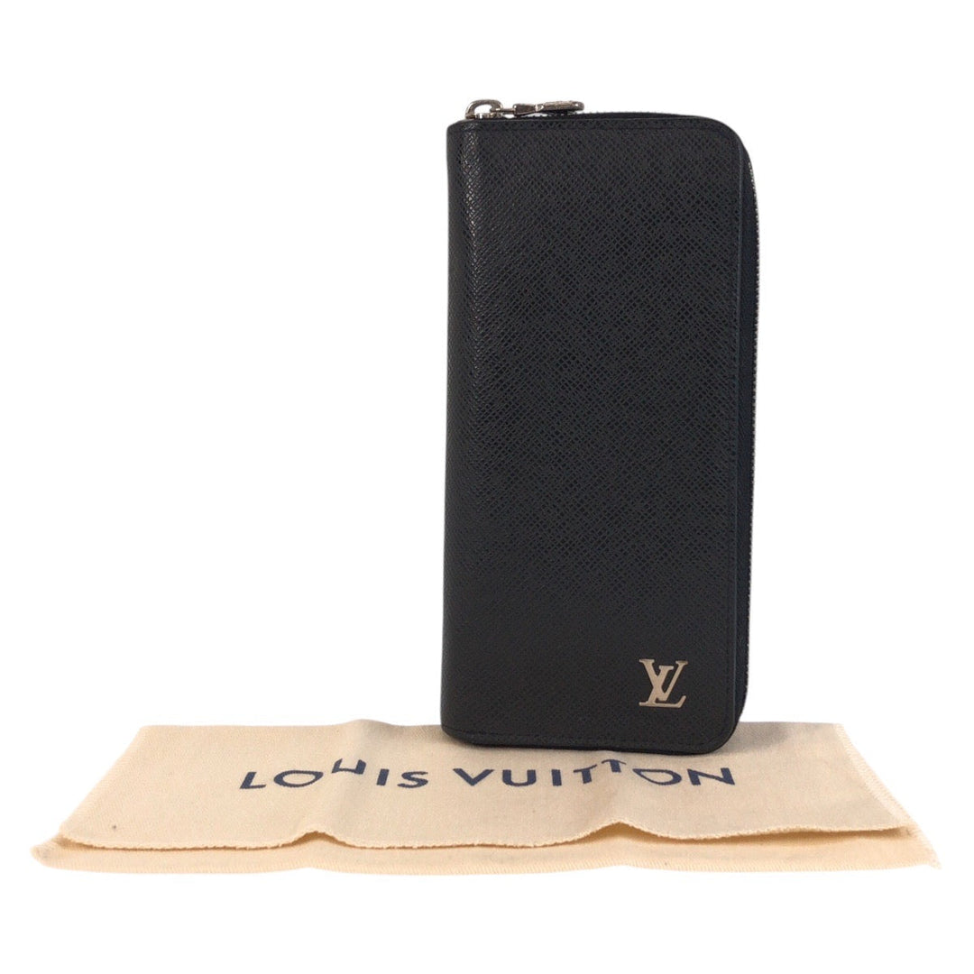 LOUIS VUITTON Long Wallet Purse M30317 leather Black SilverMetal Long Wallet Purse Taiga Zippy Wallet Vertical mens Used Authentic