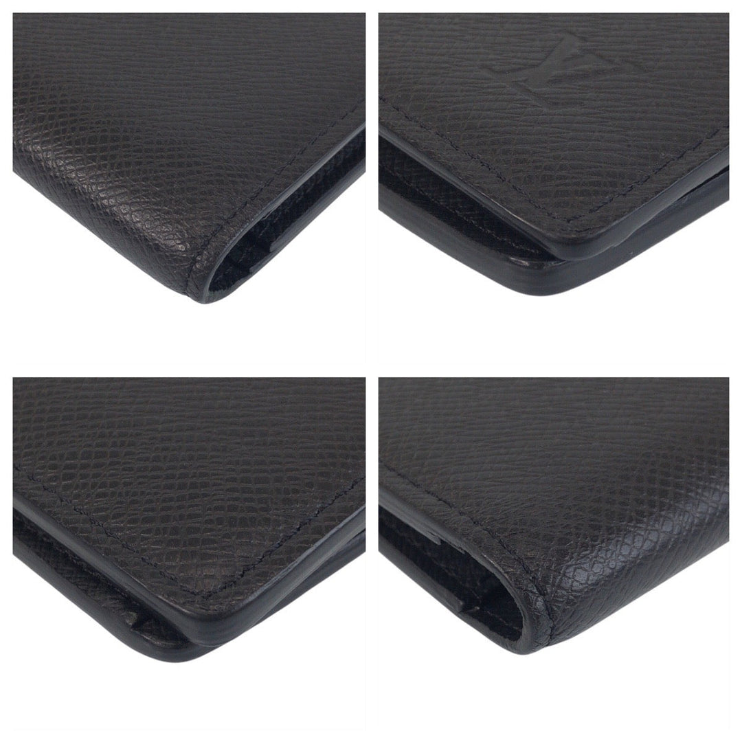 LOUIS VUITTON Long Wallet Purse M30179 leather Black SilverMetal Long Wallet Purse Taiga Portefeuille Braza mens Used Authentic